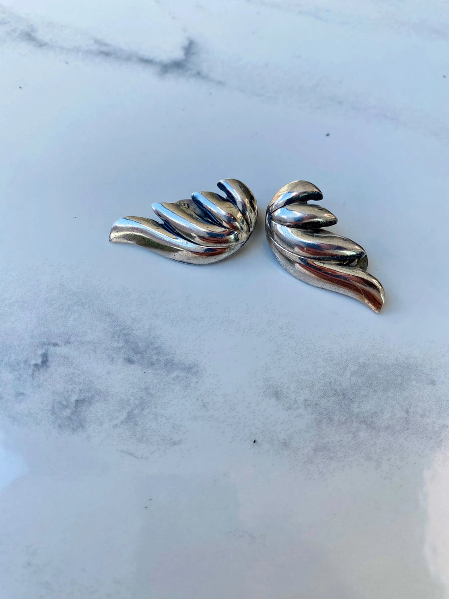 1940s Earrings - Vintage Monet, Sterling Silver Earrings Jagged Metal 