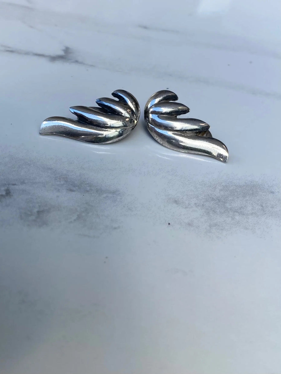 1940s Earrings - Vintage Monet, Sterling Silver Earrings Jagged Metal 