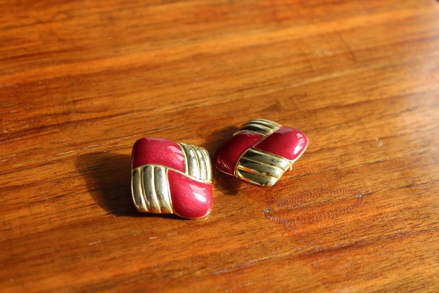 1980s Earrings Vintage Clip on Earrings Jagged Metal 