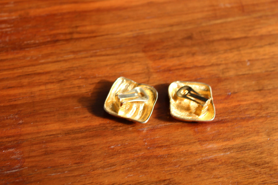 1980s Earrings Vintage Clip on Earrings Jagged Metal 