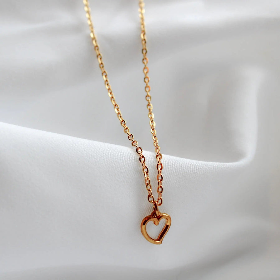 1980s Vintage Heart Necklace - 18 Carat Gold Plated Vintage Deadstock Necklace Jagged Metal 
