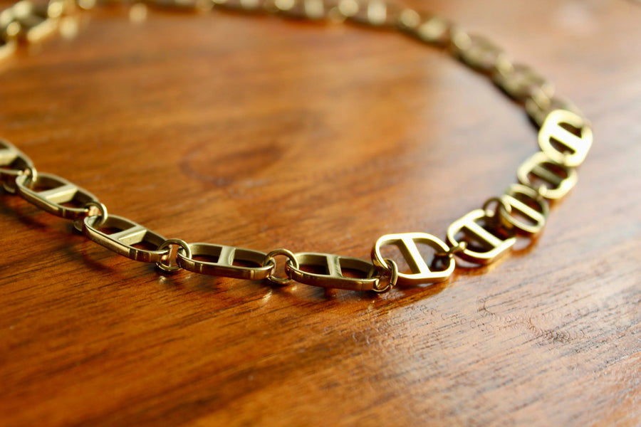 1990s Chain Link Necklace Jagged Metal 