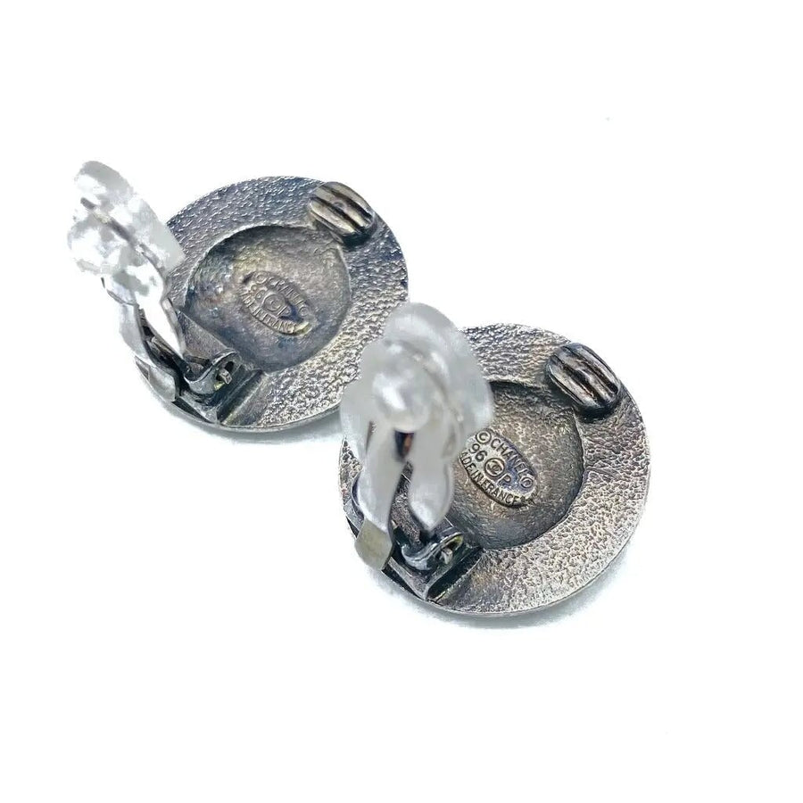 Chanel Earrings, Vintage 1990s - Spring Summer 1996 Collection, Silver Plated Earrings Jagged Metal 