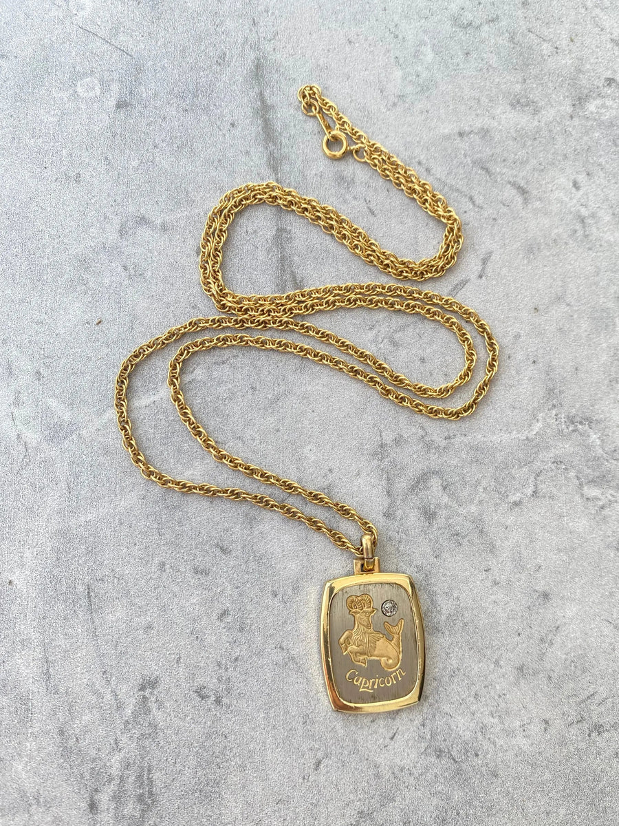 1970s Vintage Pierre Cardin Capricorn Zodiac Necklace Necklace Jagged Metal 