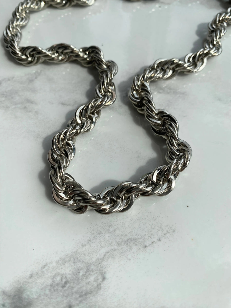 DRAFT Vintage 1980s Necklace, Rope Chain - Silver Plated Deadstock Necklaces Jagged Metal 