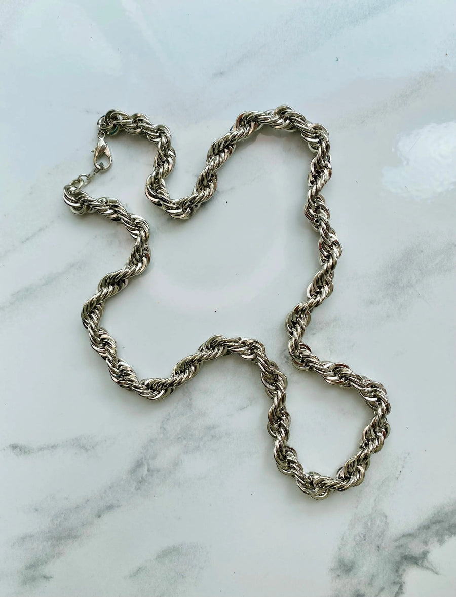 DRAFT Vintage 1980s Necklace, Rope Chain - Silver Plated Deadstock Necklaces Jagged Metal 