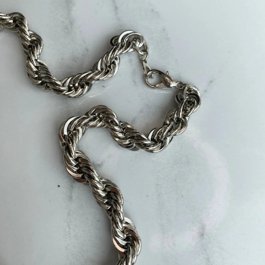 DRAFT Vintage 1980s Necklace, Rope Chain - Silver Plated Deadstock Necklaces Jagged Metal 