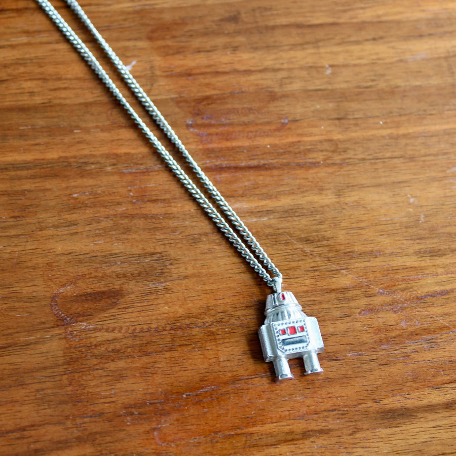 Robot Vintage 1970s Necklace - Avon, Silver Plated Necklace Jagged Metal 