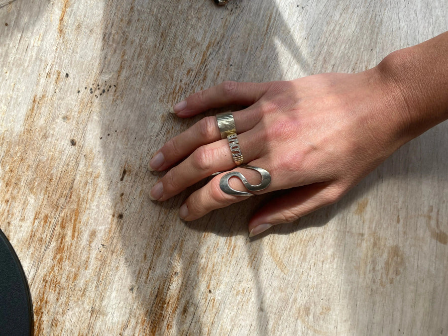 Sterling Silver Ring Vintage 1990s Modernist Rings Jagged Metal 