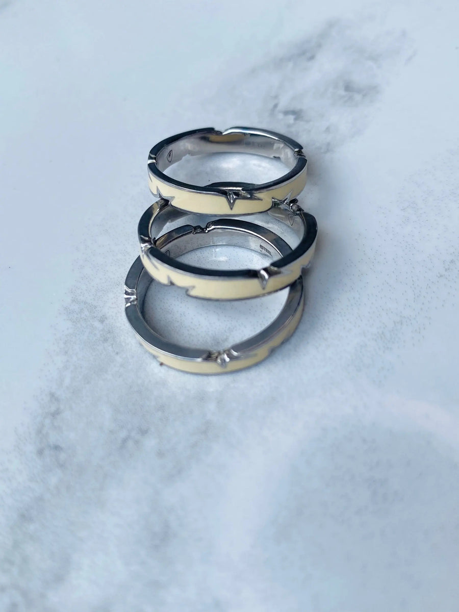 Vintage Thierry Mugler Set of Three Stackable Rings Rings Jagged Metal 