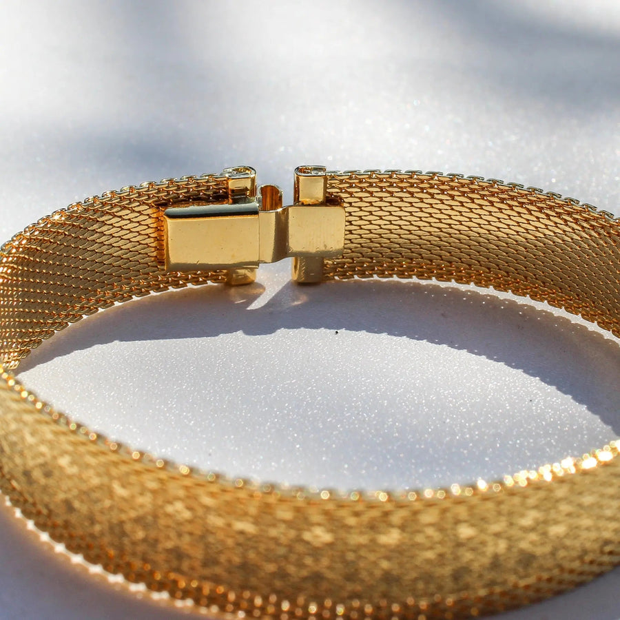 Vintage 1970s Bracelet - 18 Carat Gold Plated Deadstock Bracelets Jagged Metal 