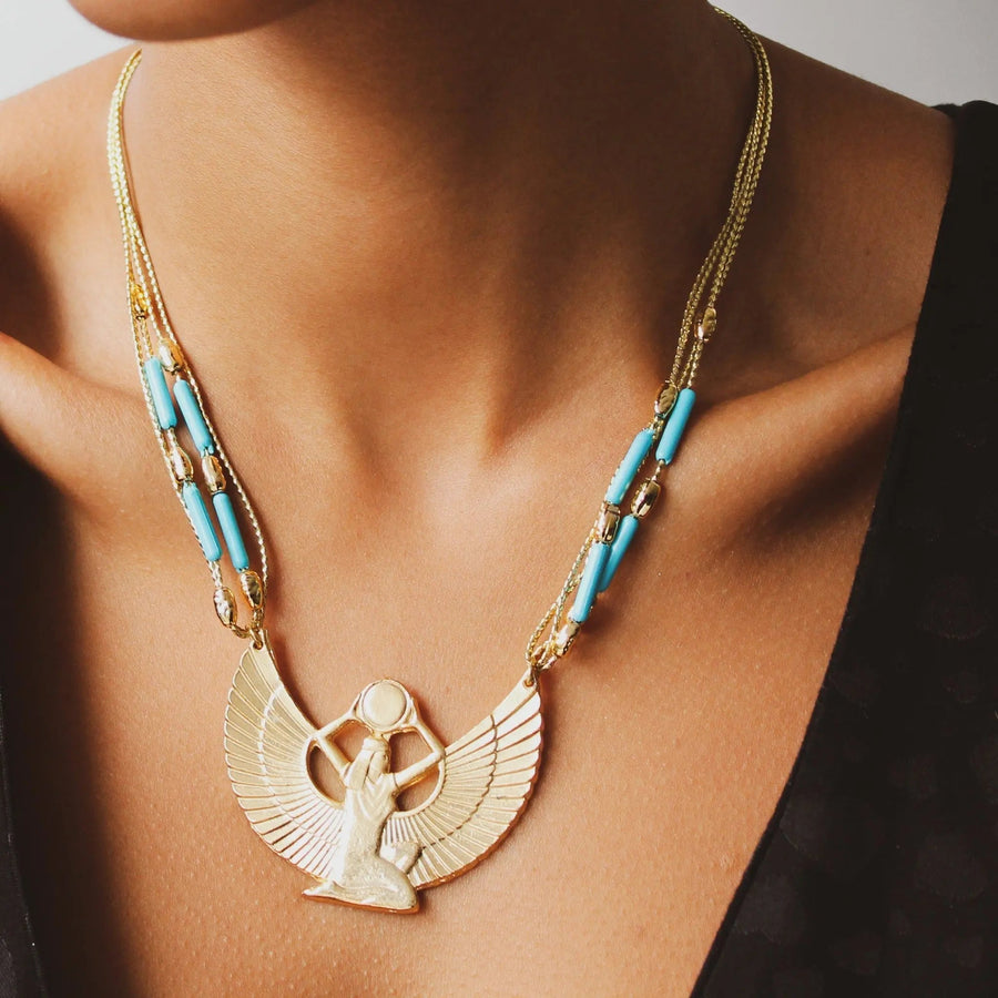 Vintage 1970s Egyptian Necklace - 18 Carat Gold Plated Vintage Deadstock Necklace Jagged Metal 