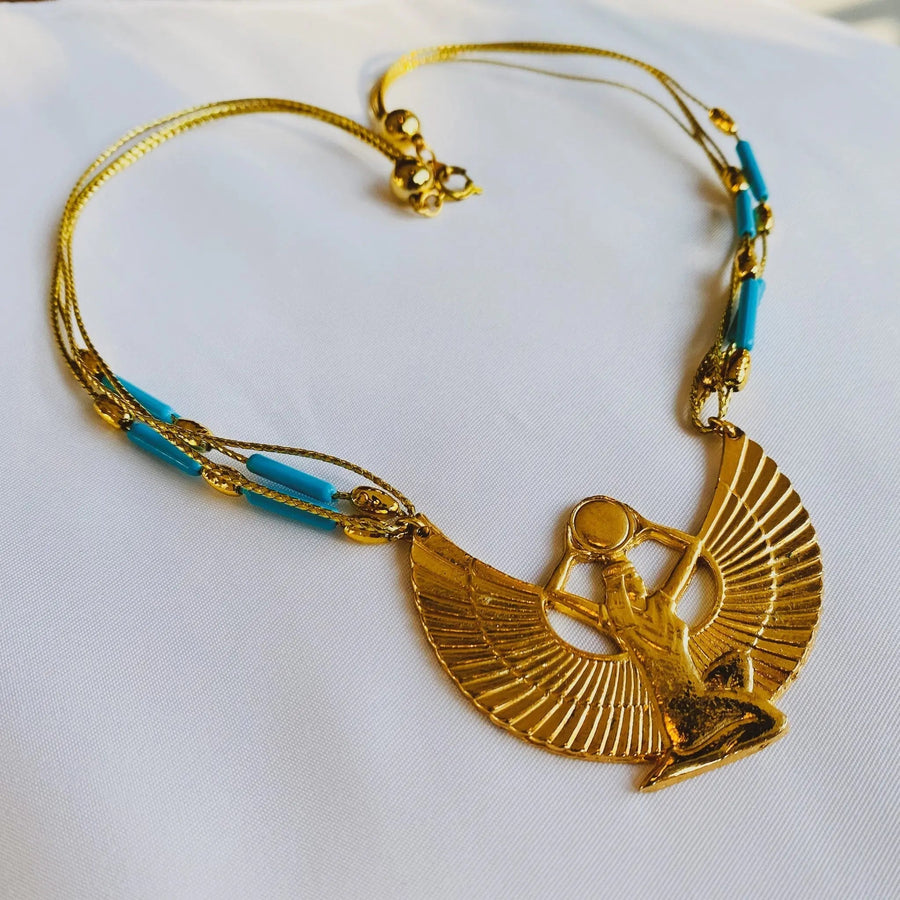 Vintage 1970s Egyptian Necklace - 18 Carat Gold Plated Vintage Deadstock Necklace Jagged Metal 