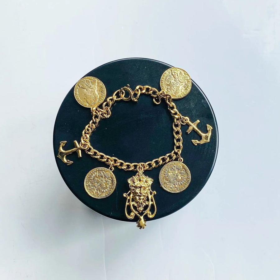 Vintage 1980s Charm Bracelet - 18 Carat Gold Plated Vintage Deadstock Bracelet Jagged Metal 