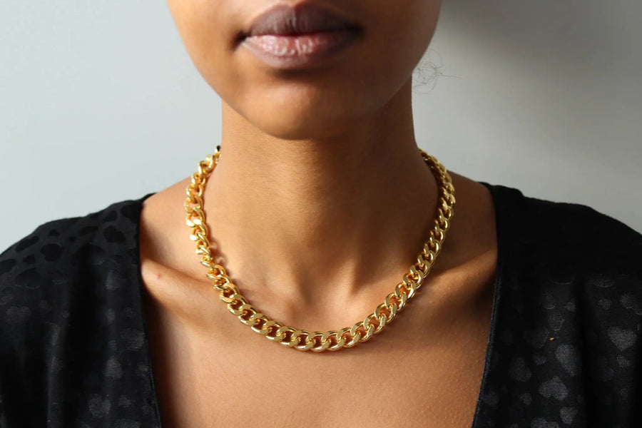 Vintage 1980s Chunky Chain - 18 Carat Gold Plated Vintage Deadstock Necklace Jagged Metal 