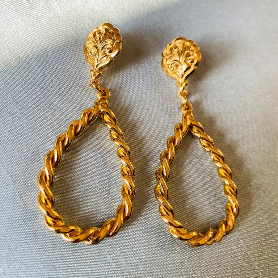 Vintage 1980s Earrings - 18 Carat Gold Plated Vintage Deadstock Earrings Jagged Metal 