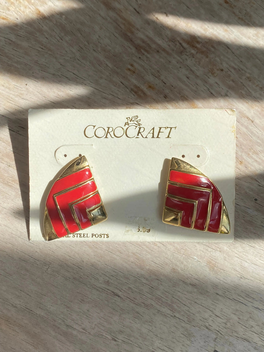 Vintage 1980s Earrings Corocraft Earrings Jagged Metal 