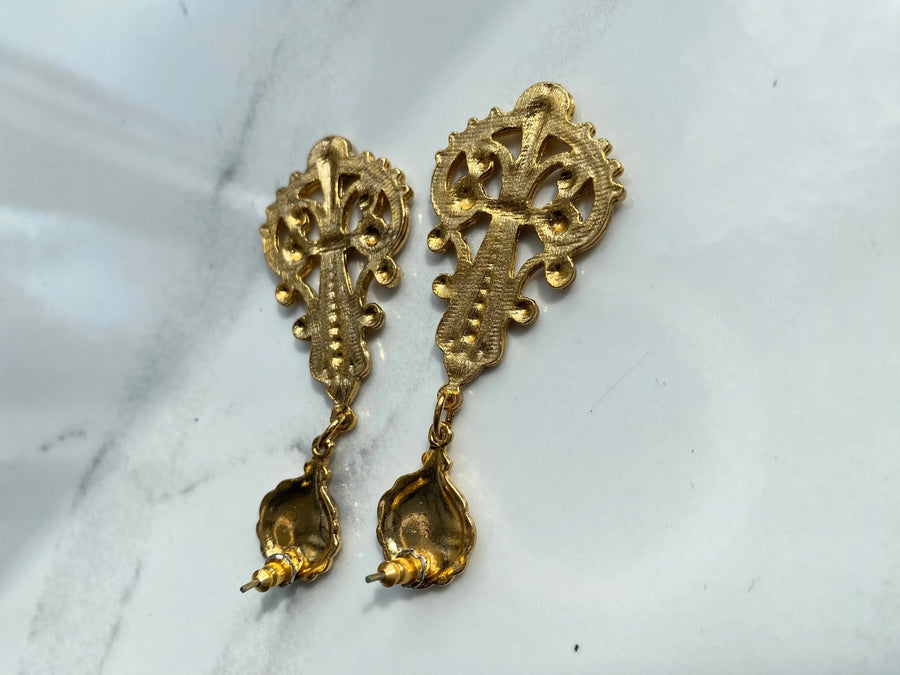 Vintage 1980s Earrings for Pierced Ears - 18 Carat Gold Plated Vintage Deadstock Earrings Jagged Metal 