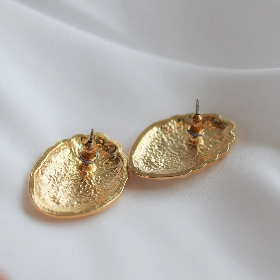 Vintage 1980s Earrings for Pierced Ears - 18 Carat Gold Plated Vintage Deadstock Earrings Jagged Metal 