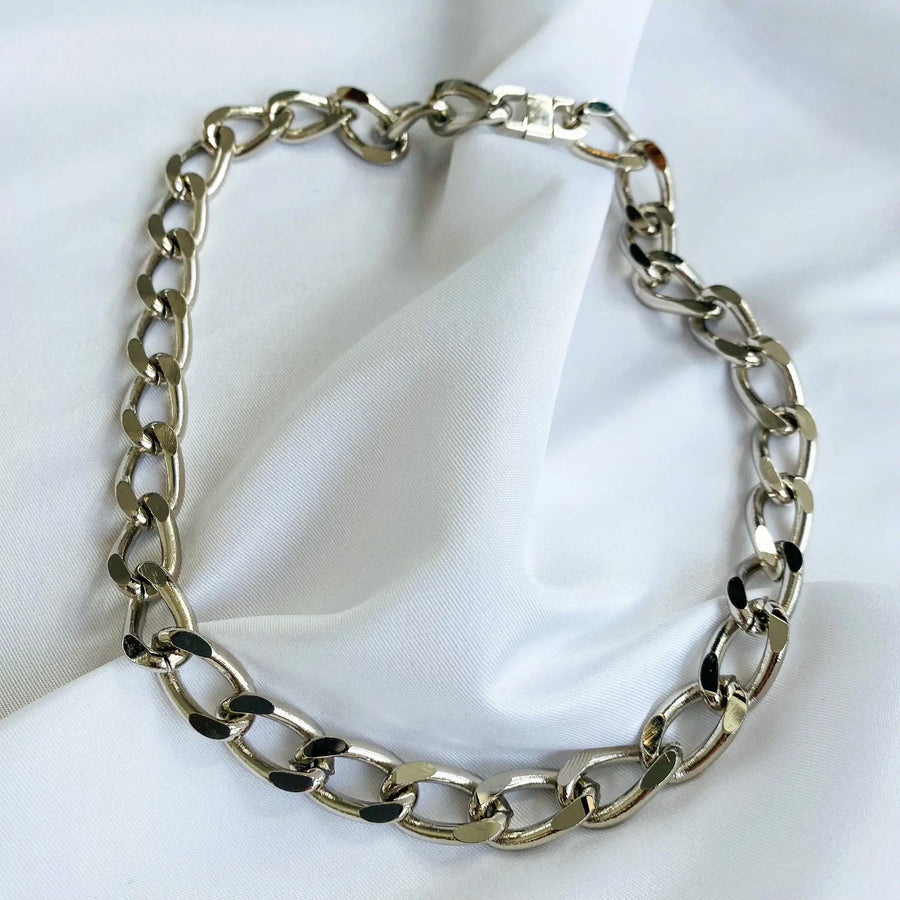 Vintage 1980s Necklace - Silver Plated Deadstock Necklace Jagged Metal 