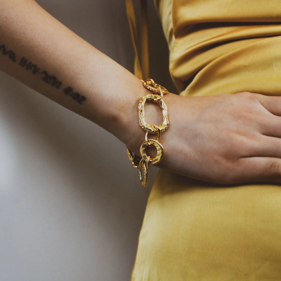 Vintage 1990s Bracelet - 18 Carat Gold Plated Deadstock Bracelet Jagged Metal 