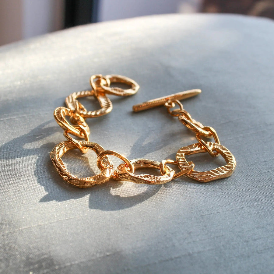 Vintage 1990s Bracelet - 18 Carat Gold Plated Deadstock Bracelet Jagged Metal 