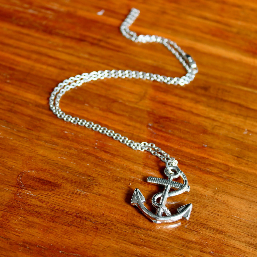 Vintage Anchor & Serpent 1980s Necklace - Silver Plated Deadstock Necklace Jagged Metal 