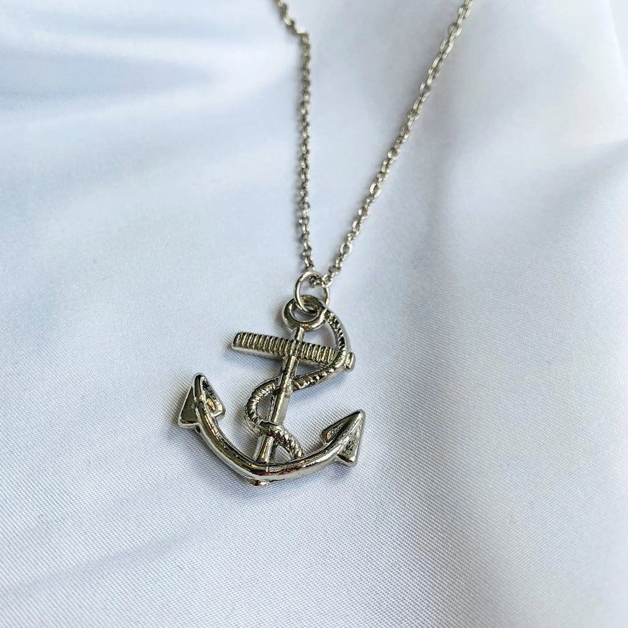 Vintage Anchor & Serpent 1980s Necklace - Silver Plated Deadstock Necklace Jagged Metal 