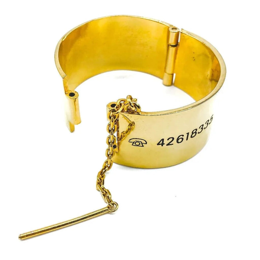 Vintage Chanel 1980s Rue Cambon Runway Cuff Bracelet - 24 Carat Gold Plated Bracelet Jagged Metal 