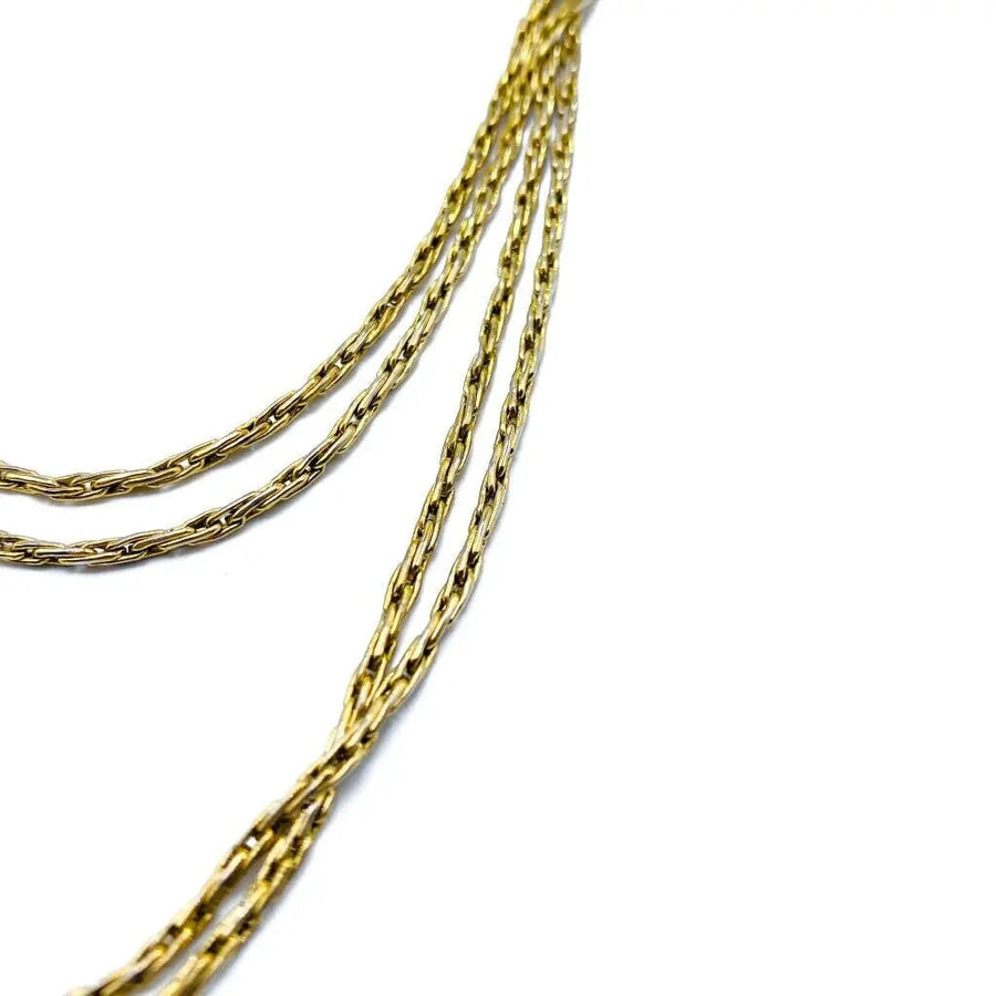 Vintage Christian Dior Necklace 1970s - Gold Plated Long Chain Necklaces Jagged Metal 