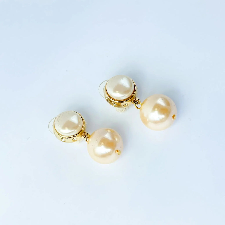 Vintage Givenchy Pearl Drop Earrings 1980s - For pierced ears Earrings Jagged Metal 