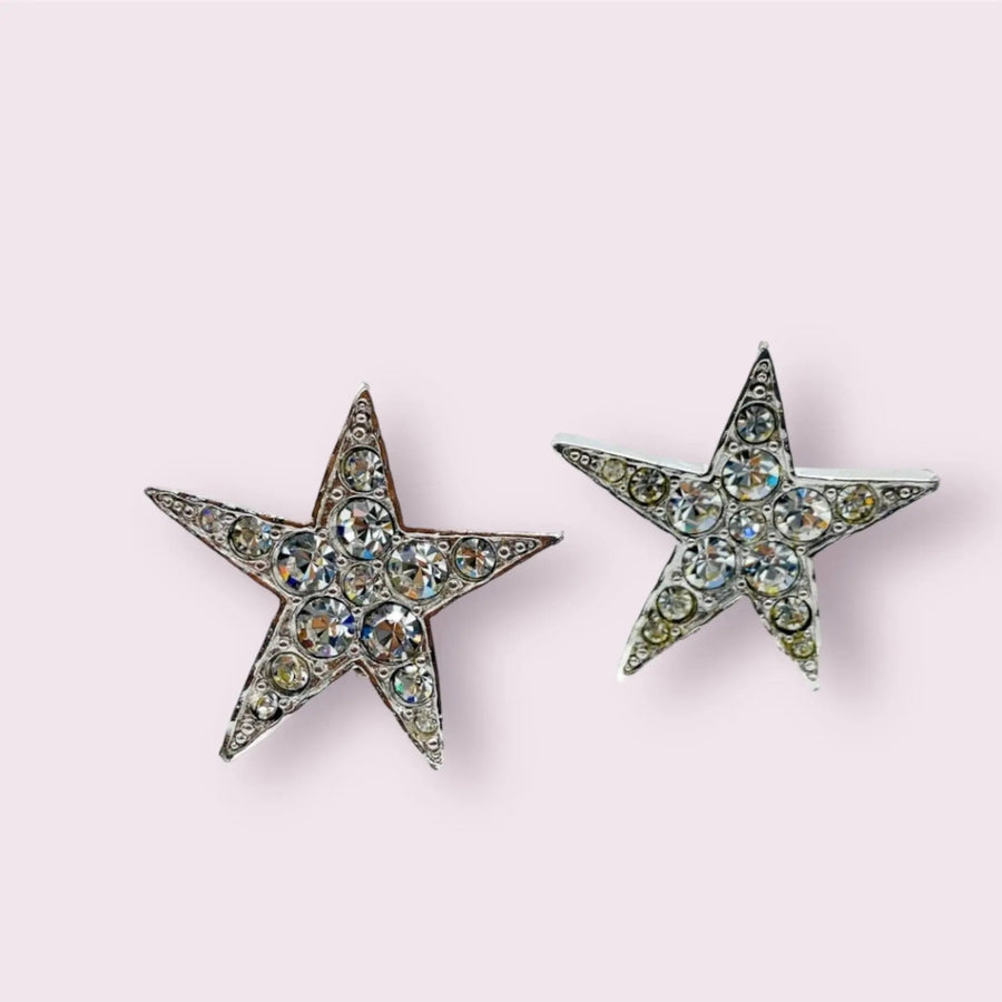 Vintage Karl Lagerfeld Vintage Star Earrings 1980s - Silver Plated Earrings Jagged Metal 