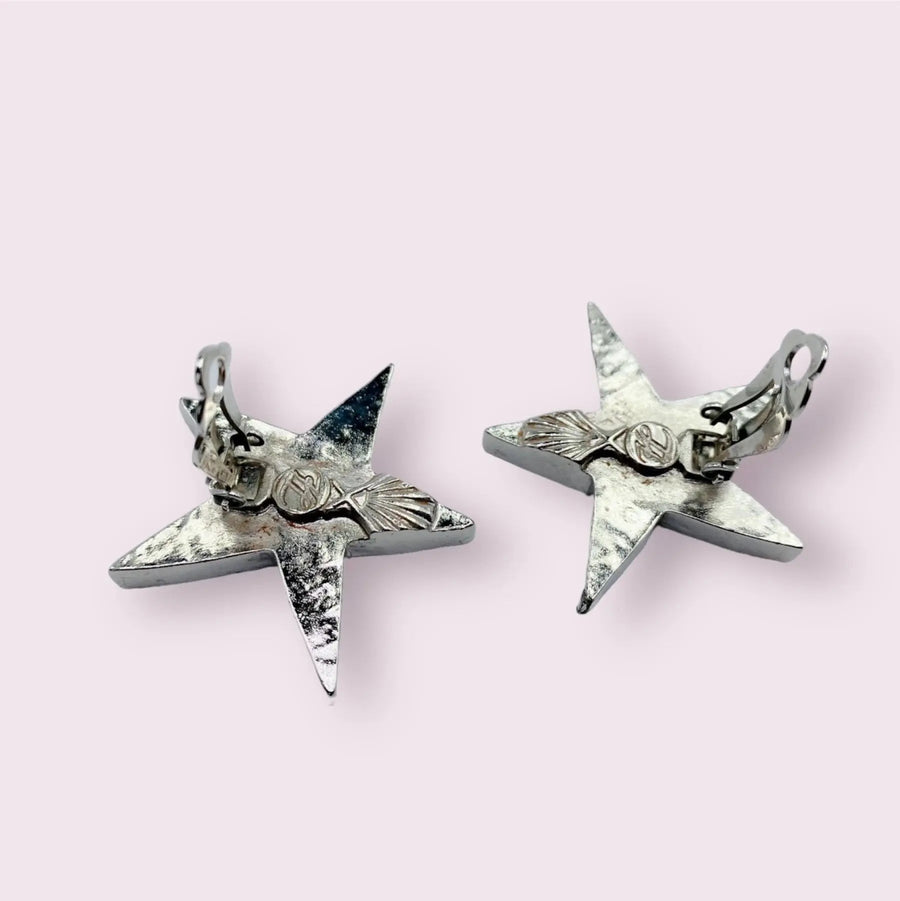 Vintage Karl Lagerfeld Vintage Star Earrings 1980s - Silver Plated Earrings Jagged Metal 