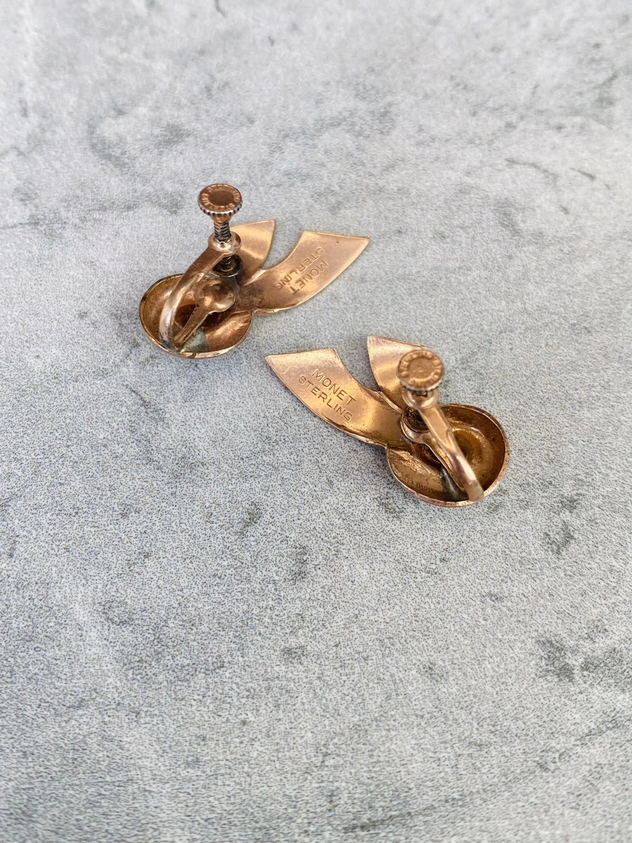 Monet Earrings, Vintage 1940s Earrings Jagged Metal 