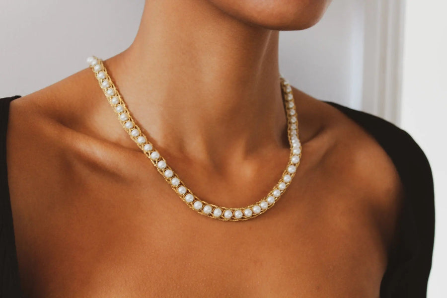 Vintage Trifari Faux Pearl Necklace 1980s Necklace Jagged Metal 