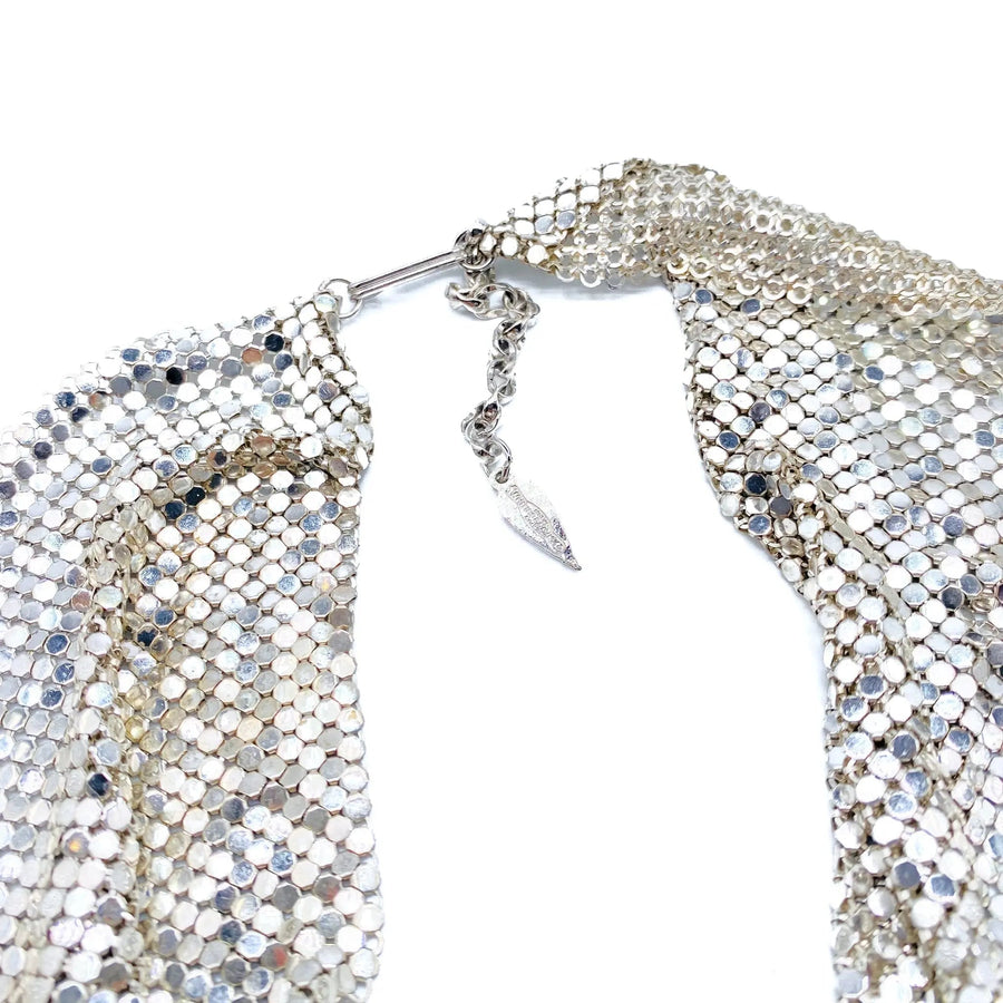 Vintage Whiting & Davis Scarf Necklace 1970s - Silver Plated Necklaces Jagged Metal 