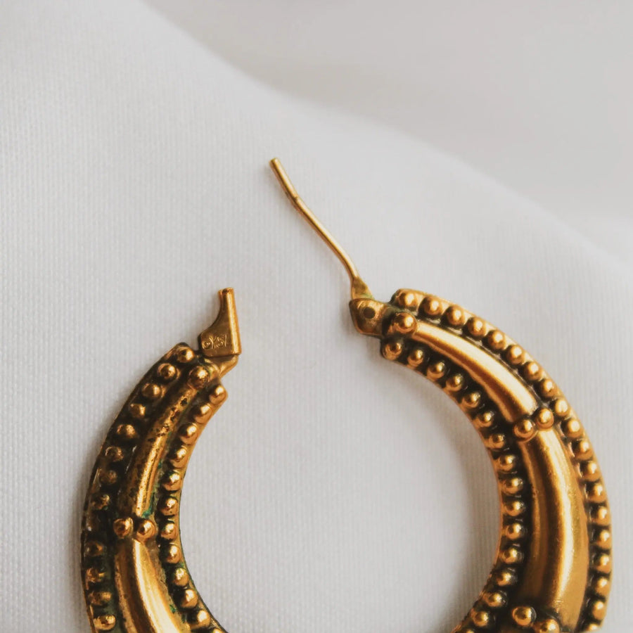 Vintage Yves Saint Laurent YSL Earrings, 1990s Hoops Earrings Jagged Metal 